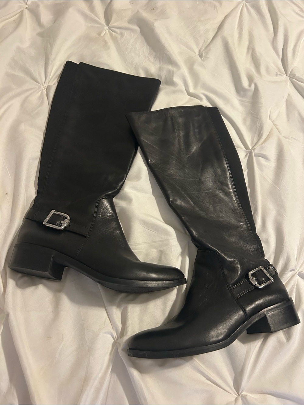 Vince Camuto Black Leather Over-the-Knee Riding Boots with Silver Buckle
